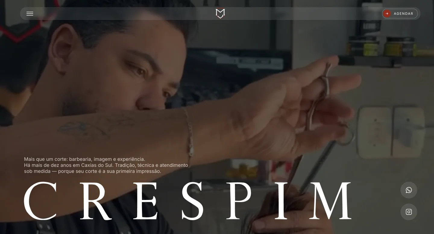 Página inicial do site da barbearia Crespim
