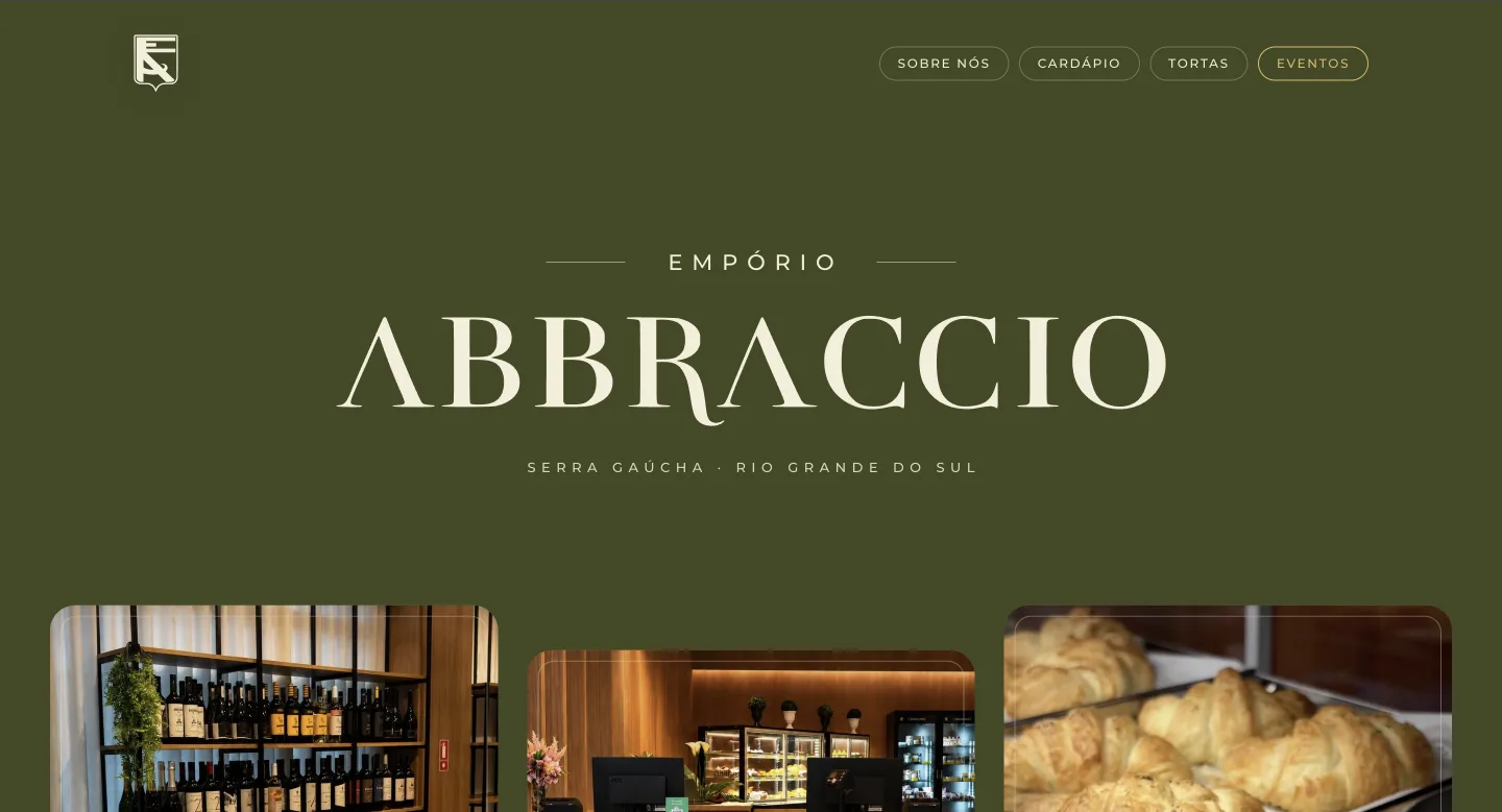 Página inicial do site do Empório Abbraccio